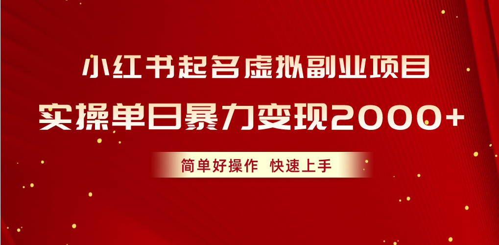 （10856期）小红书起名虚拟副业项目，实操单日暴力变现2000+，简单好操作，快速上手-小白项目网