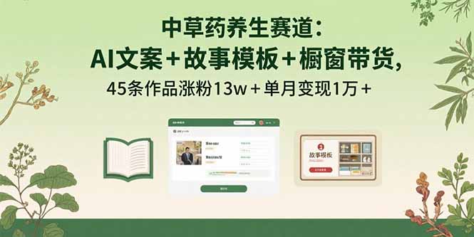 中草药养生赛道：AI文案+故事模板+橱带货，45条作品涨粉13w+单月变现1万+-小白项目网