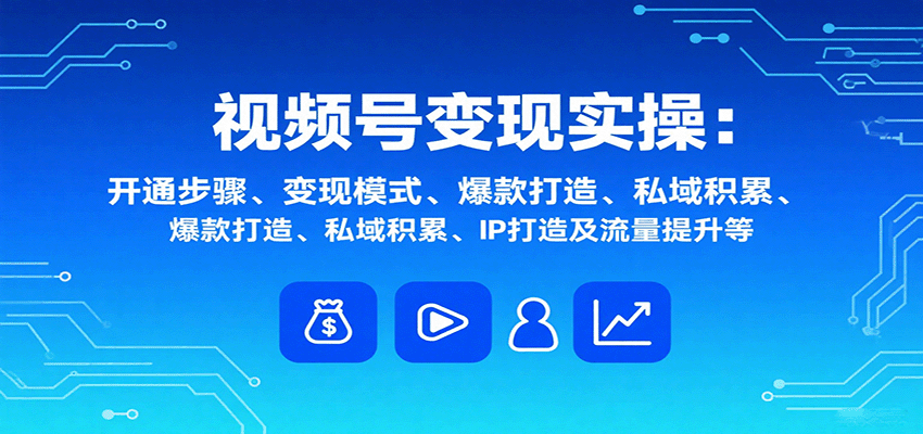 视频号变现实操，含开通步骤、变现模式、爆款打造、私域积累、IP打造及流量提升等-小白项目网