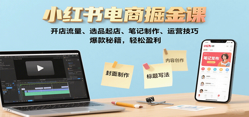 小红书电商掘金课：开店流量、选品起店、笔记制作、运营技巧，爆款秘籍，轻松盈利-小白项目网