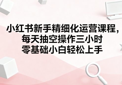 小红书新手精细化运营课程，每天抽空操作三小时，零基础小白轻松上手-小白项目网