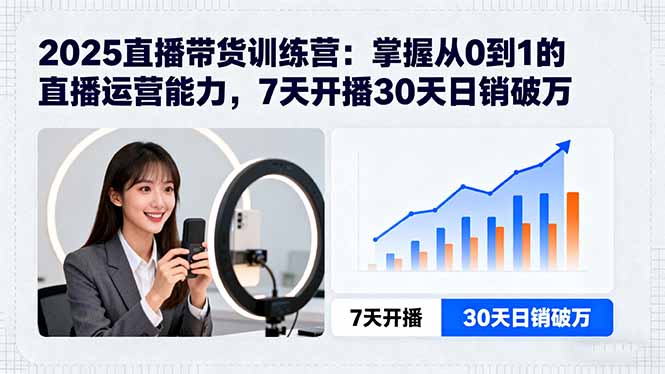 2025直播带货训练营：掌握从0到1的直播运营能力，7天开播30天日销破万-小白项目网