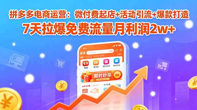 拼多多电商运营：微付费起店+活动引流+爆款打造 7天拉爆免费流量月利润2w+-小白项目网
