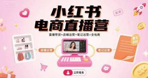 小红书电商直播营，直播带货+店铺运营+笔记运营=全电商-小白项目网