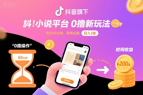 抖音旗下小说平台0撸新玩法，每天挂G60分钟，简单无脑，日入2张【揭秘】-小白项目网