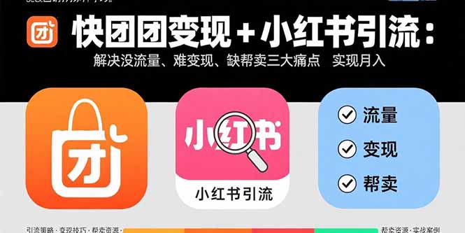 快团团变现+小红书引流：解决没流量、难变现、缺帮卖三大痛点 实现月入3w+-小白项目网