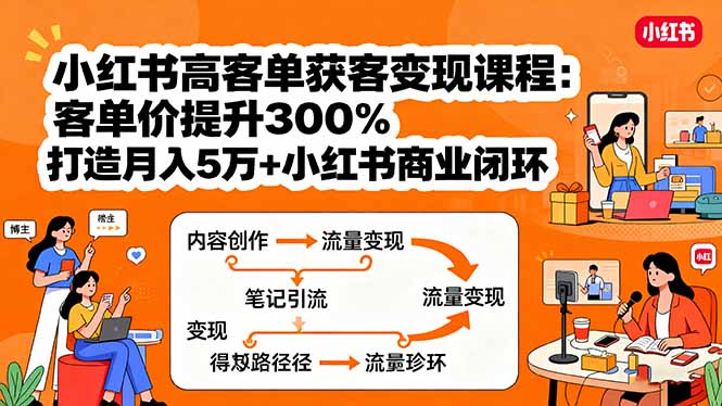 小红书高客单获客变现课程：客单价提升300%，打造月入10万+小红书商业闭环-小白项目网