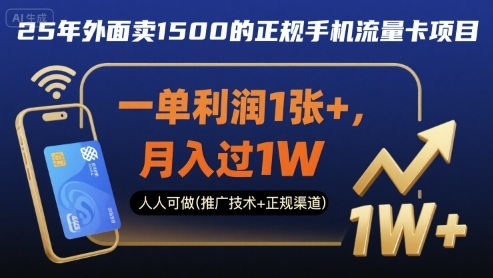 25年外面卖1500的正规手机流量卡项目，一单利润1张+，月入过1W，人人可做(推广技术+正规渠道)【揭秘】-小白项目网