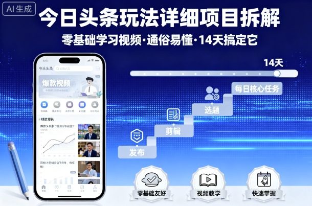 今日头条玩法详细项目拆解，零基础学习视频 通俗易懂 14天搞定它-小白项目网
