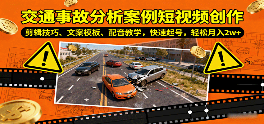 交通事故分析案例短视频创作，剪辑技巧、文案模板、配音教学，快速起号，轻松月入2w+-小白项目网