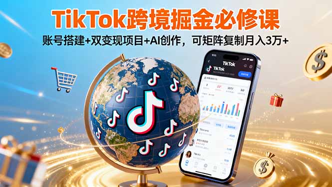 TikTo跨境掘金必修课，账号搭建+双变现项目+AI创作，可矩阵复制月入3万+-小白项目网