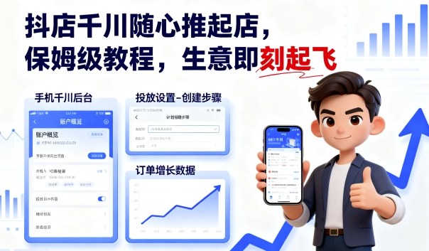 抖店千川随心推起店，保姆级教程，生意即刻起飞-小白项目网