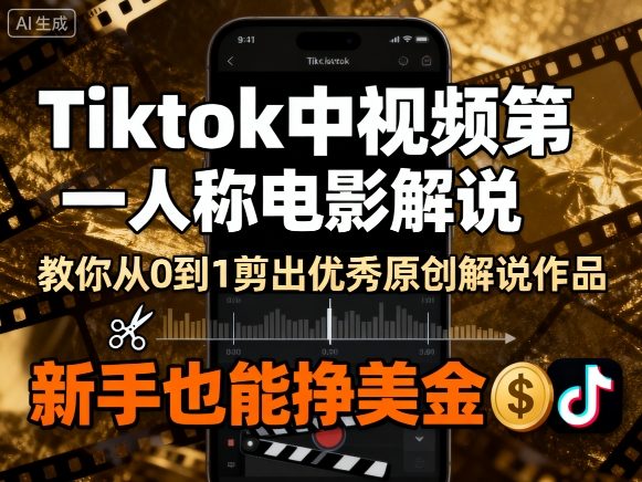 Tiktok中视频第一人称电影解说，教你从0到1剪出一个优秀的原创解说作品，新手也能挣美金-小白项目网