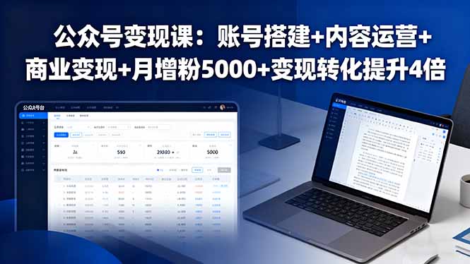 公众号变现课：账号搭建+内容运营+商业变现+月增粉5000+变现转化提升4倍-小白项目网