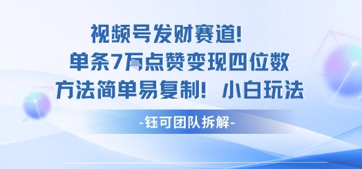 视频号发财赛道单条7W点赞变现四位数方法简单易复制小白玩法-小白项目网
