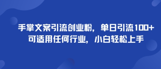 手掌文案引流创业粉，单日引流100+，可适用任何行业，小白轻松上手-小白项目网