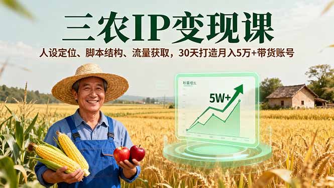 三农IP变现课，人设定位、脚本结构、流量获取，30天打造月入5万+带货账号-小白项目网