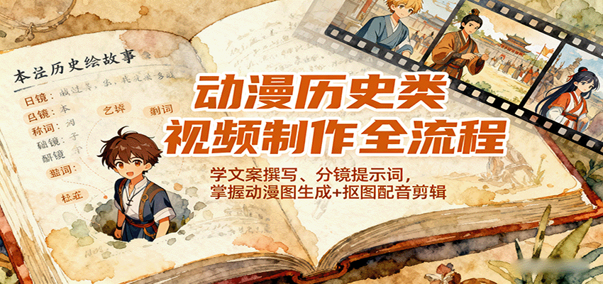 动漫历史类视频制作全流程，学文案撰写、分镜提示词，掌握动漫图生成+抠图配音剪辑-小白项目网
