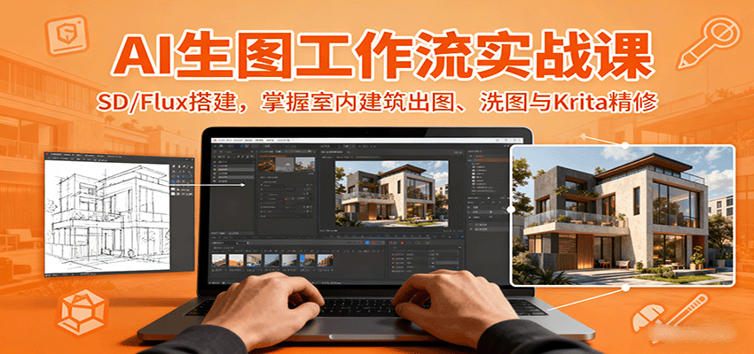 AI生图工作流实战课：SD/Flux搭建，掌握室内建筑出图、洗图与Krita精修-小白项目网