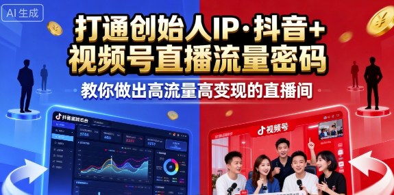 25年直播9-10两期线下课，打通创始人IP，抖音+视频号直播流量密码，教你做出高流量高变现的直播间-小白项目网
