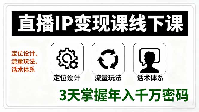 直播IP变现课线下课，定位设计、流量玩法、话术体系，3天掌握年入千万密码-小白项目网