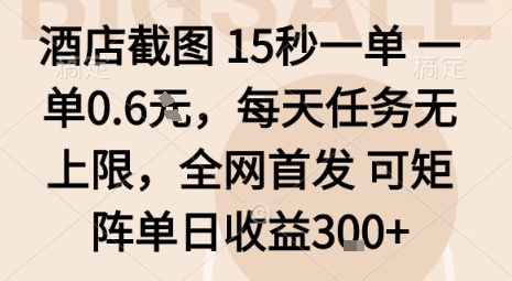 酒店截图15秒一单，一单0.6米，每天任务无上限，全网首发可矩阵单日收益3张【揭秘】-小白项目网