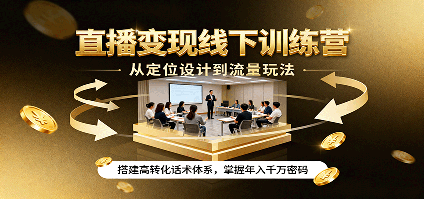 直播变现线下训练营，从定位设计到流量玩法，搭建高转化话术体系，掌握年入千万密码-小白项目网