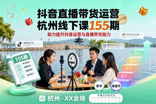 抖音直播带货运营杭州线下课155期，助力提升抖音运营与直播带货能力-小白项目网