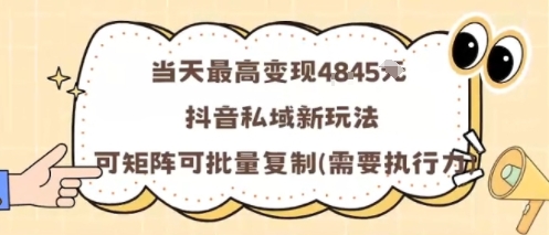 当天最高变现1k+，抖音私域新玩法，可矩阵可批量复制-小白项目网