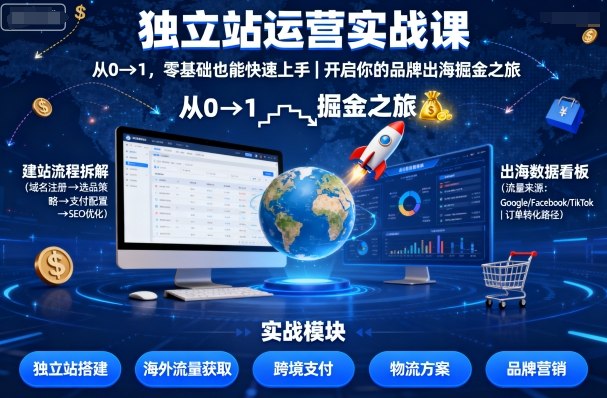 独立站运营实战课，​从0到1，零基础也能快速上手，开启你的品牌出海掘金之旅-小白项目网
