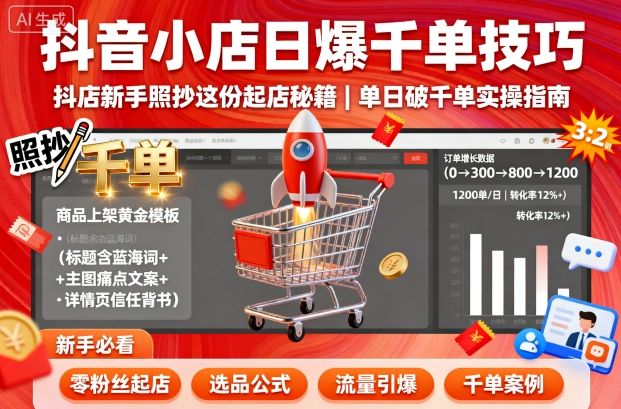 抖音小店日爆千单技巧，抖店新手照抄这份起店秘籍，单日破千单-小白项目网