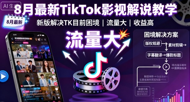 8月最新TikTok影视解说教学，新版解决TK目前困境，流量大，收益高-小白项目网