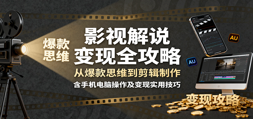 影视解说变现全攻略：从爆款思维到剪辑制作，含手机电脑操作及变现实用技巧-小白项目网
