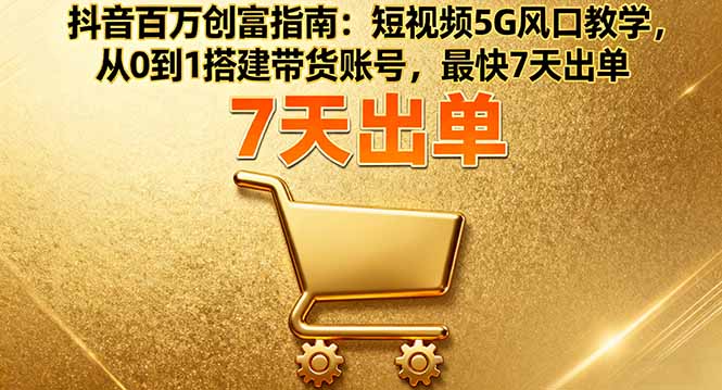 抖音百万创富指南：短视频5G风口教学，从0到1搭建带货账号，最快7天出单-小白项目网