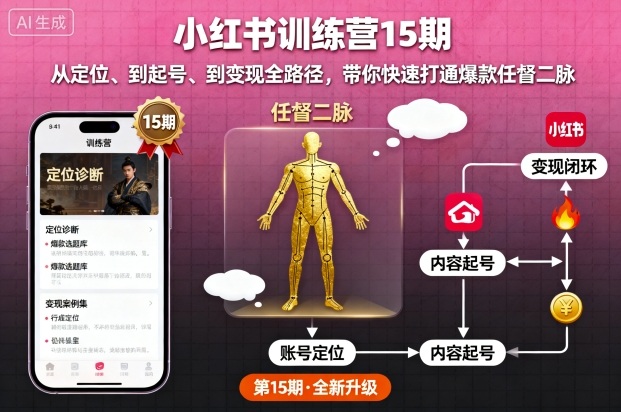小红书训练营15期，从定位、到起号、到变现全路径，带你快速打通爆款任督二脉-小白项目网