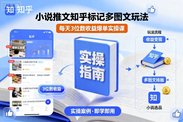 小说推文知乎标记多图文玩法，每天3位数收益爆单实操课-小白项目网