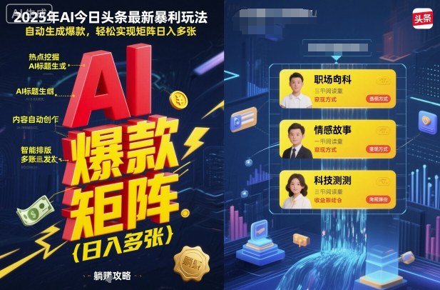 2025年AI今日头条最新暴利玩法，自动生成爆款，轻松实现矩阵日入多张-小白项目网