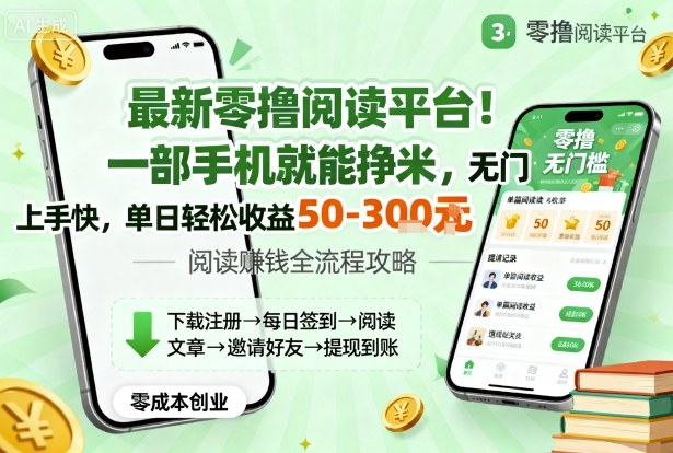 最新零撸阅读平台！一部手机就能挣米，无门槛上手快，单日轻松收益50-3张【揭秘】-小白项目网
