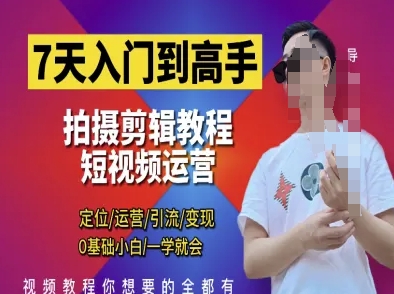 7天入门到高手，短视频剪辑运营高手课，定位 运营 引|流 变现，0基础小白一学就会-小白项目网