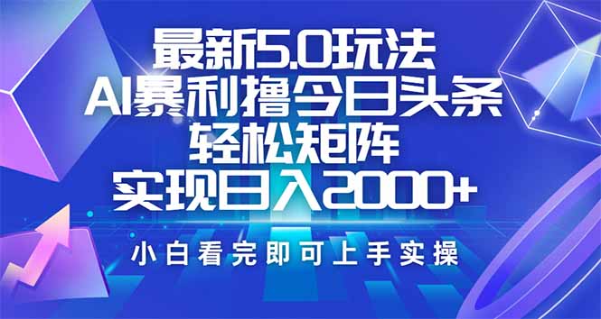 （14336期）今日头条最新5.0玩法，思路简单，复制粘贴，轻松实现矩阵日入2000+-小白项目网